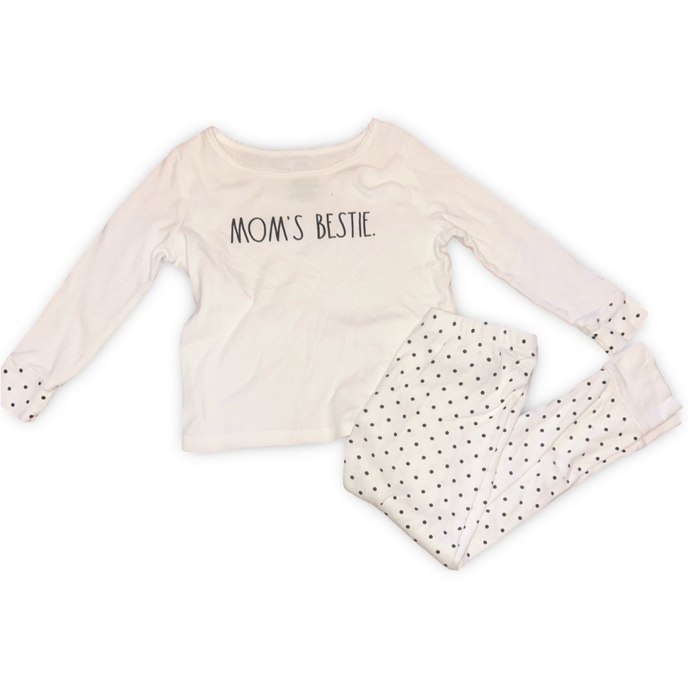 Girl’s Rae Dunn Pajama Set "Mom’s Bestie" White Black Polka Dot Size 5T Toddler